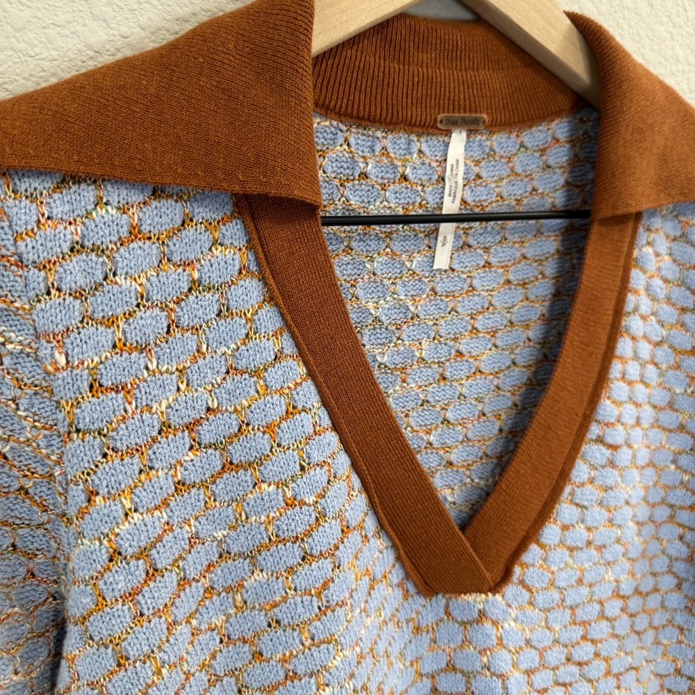 Free People V-Neck Sweater in Blue and Rust Size S - Picture 2 of 12